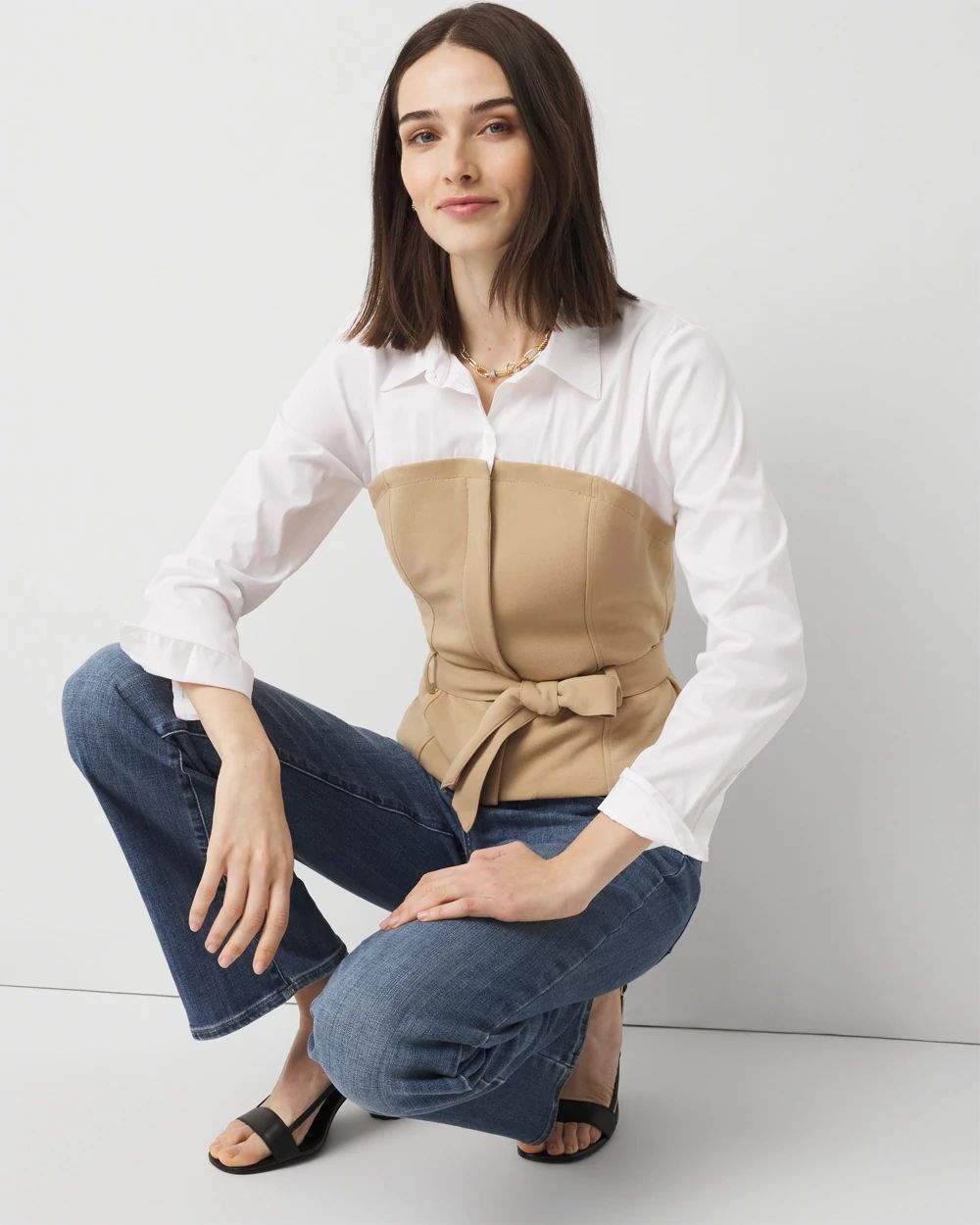 Crepe Bustier + Poplin Shirt | White House Black Market